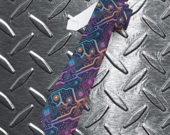 Neon Platine Krawatte | Tech Pattern Krawatte, Futuristisches Elektronik Design