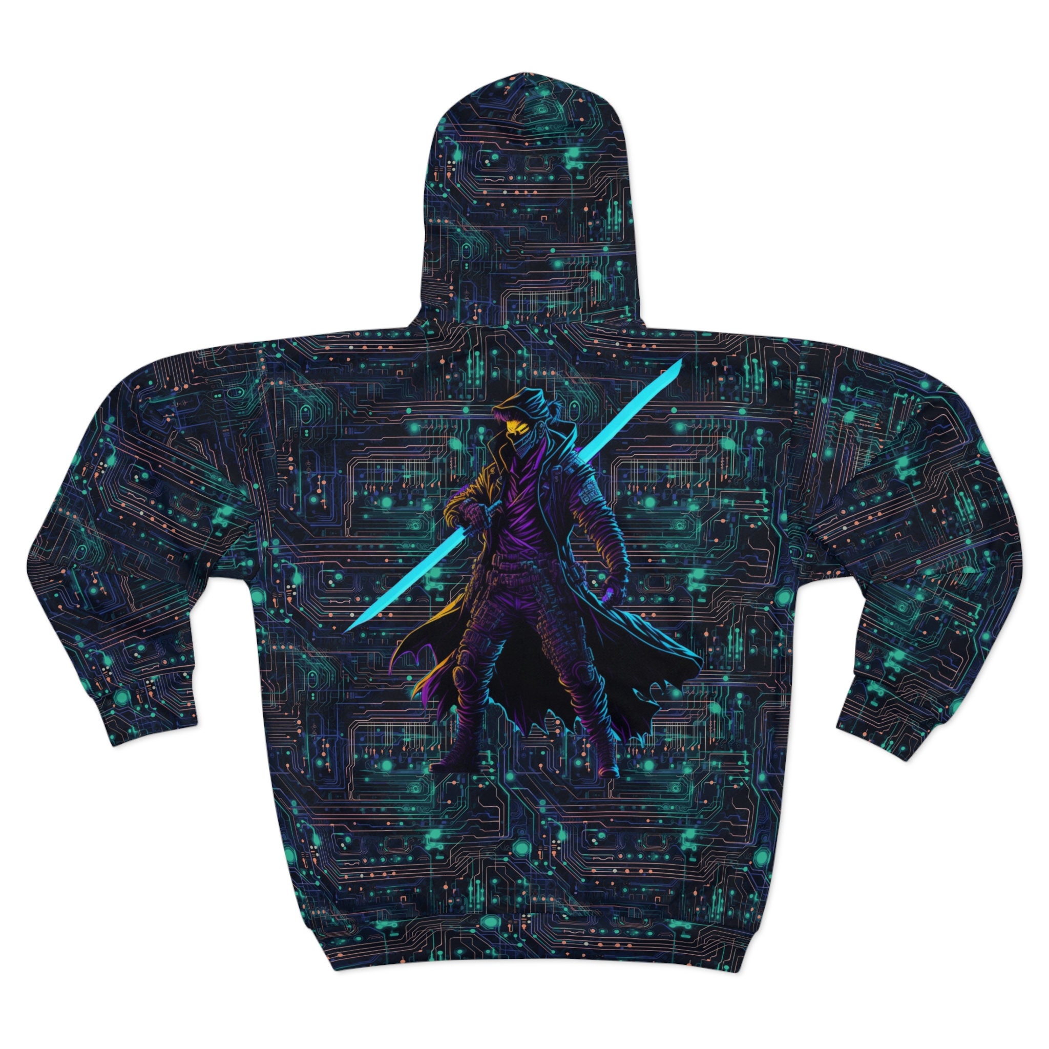 Neon Circuit Board Cyberpunk Zip Hoodie: Tech Hacker Design