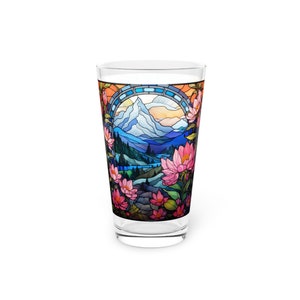 Bicchiere da pinta in vetro colorato floreale: design Mountain Creek, 16 once