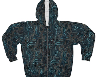 Dark Techno Zip up Hoodie, Neon Rave Festival Jacket, Techwear