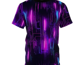 Cyberpunk Circuit Board with Neon Lights Unisex Cut & Sew Tee (AOP)