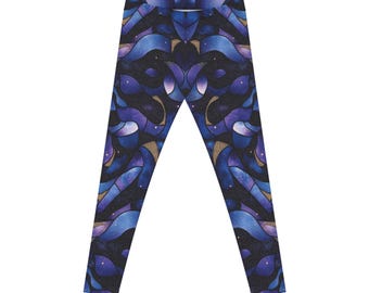 Galaxy Ribbon Pattern Leggings | Cosmic Night Sky Print