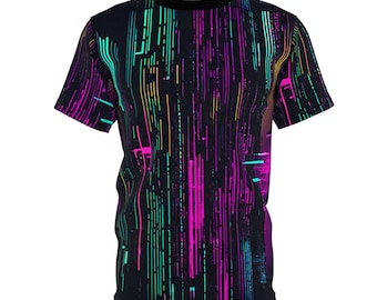 T-shirt unisexe coupé-cousu cyberpunk néon futuriste lumières (AOP)