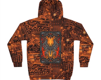 Tech Adventure Children's Hoodie: Orange Circuit Board, Robotic Bug Design