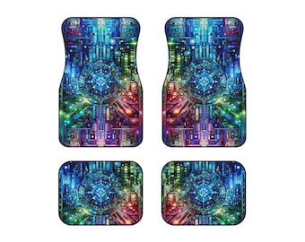 Geometric Car Mats Set: Vibrant Colorful Auto Floor Protection