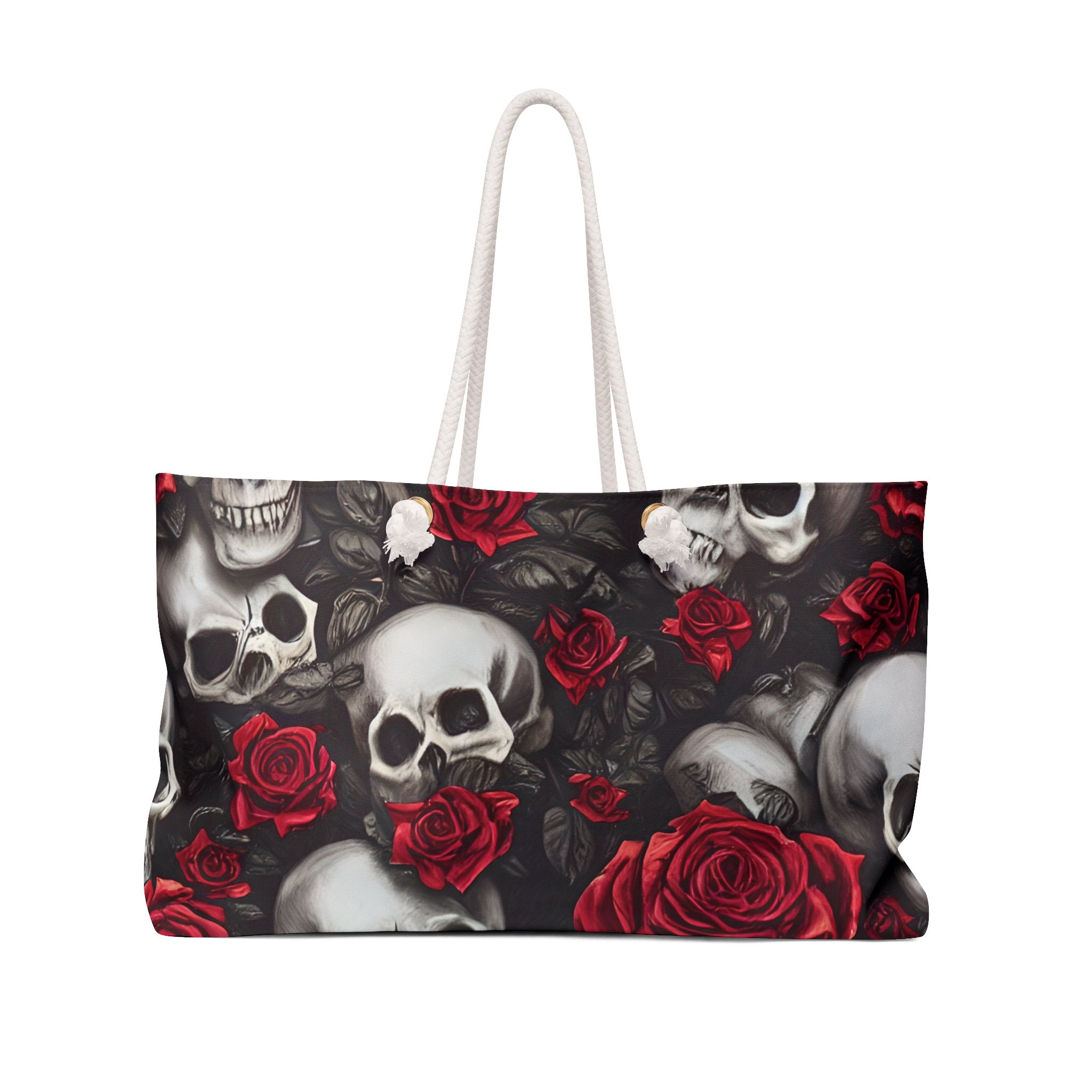 Women's Skull & Rose Shoulder Bag - Hobo Tote With Gold Chain, 7x11 Inch Zipper Clutch Purse