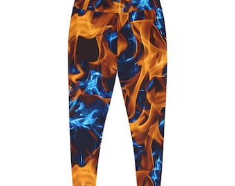 Plus Size Leggings with Blue and Orange Flames (AOP) - Stylish Comfort for Every Curve