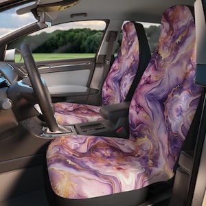 Elegant Purple Marble Car Seat Covers | Stylish Auto Accessories for Road Trips, Gifts, Home Decor, Unique Car Interior