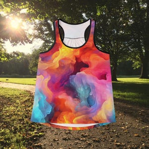 Vibrant Women&#39;s Tank Top, Colorful Summer Shirt, Bohemian Style Top, Festival Wear, Casual Activewear