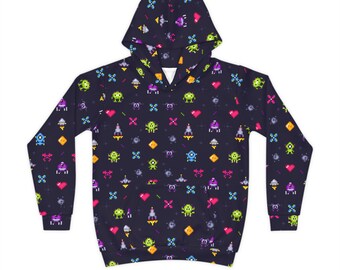 Pixel Invasion Kids’ Hoodie: The Ultimate Alien Adventure Children's Hoodie (AOP)