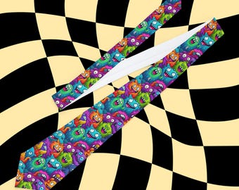 Whimsical Monster Necktie Fun Tie, Playful Accessories for Holidays, Kids Theme Party Wear