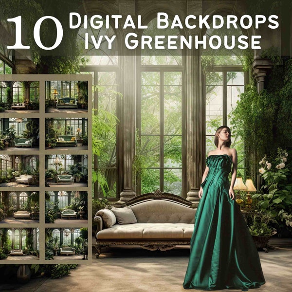 10 Ivy Covered Greenhouse Digital Backdrops, Wedding and Maternity Portrait Digital Overlays, Studio Photography Digital Backgrounds #1001