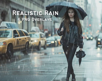 6 Realistic Rain Overlays, Realistic Falling Rain, Creative Rain Photography, Transparent PNG, Family and Portrait Photography, #1001