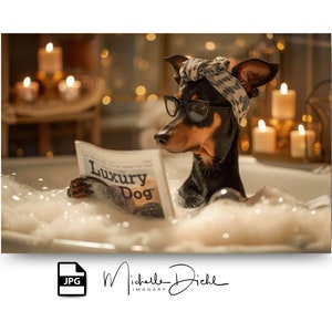 Doberman Pinscher Bathtub Art - Perfect Funny Gift for Dog Lovers, Digital Download