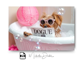 Yorkie in Bathtub Digital Download, Funny Dog Art, Unique Gift for Dog Lovers, Cute Bathroom Decor