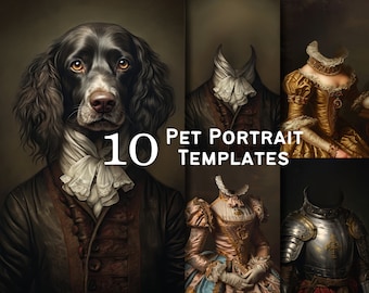 10 Digital Renaissance Pet Portrait Templates, Digital Download, Fine Art Animal Backgrounds, Unique Fun Pet Photos Gift #1031