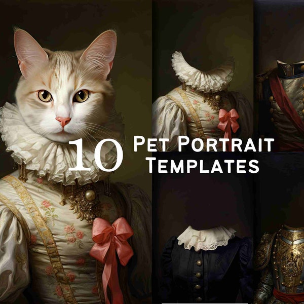 10 plantillas de retratos de mascotas fondos digitales, descarga digital, retratos de mascotas renacentistas, pintura al óleo de bellas artes, fotos divertidas de mascotas #1011