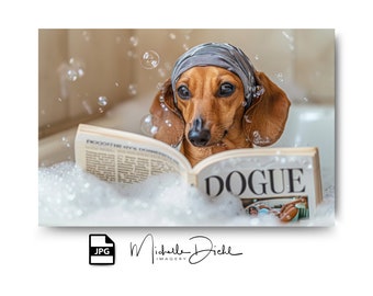Cute Dachshund in Bathtub Digital Download - Perfect Dog Lover Gift, Funny Bathroom Wall Art