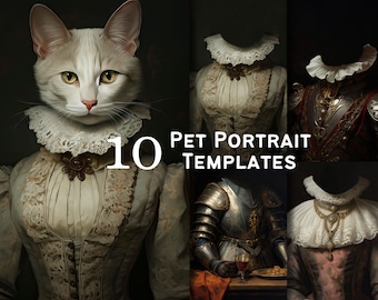 10 Digital Pet Portrait Templates for Backgrounds - Renaissance Fine Art Oil Painting, Fun Pet Photos #1022