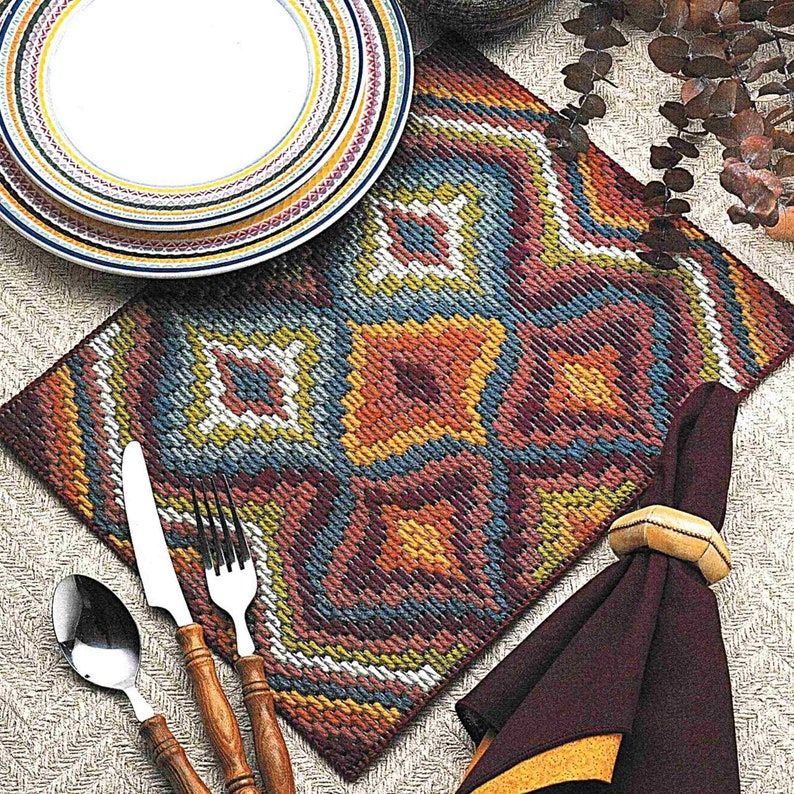 Bargello Plastic Canvas Pattern PDF Placemat Vintage Charted Etsy