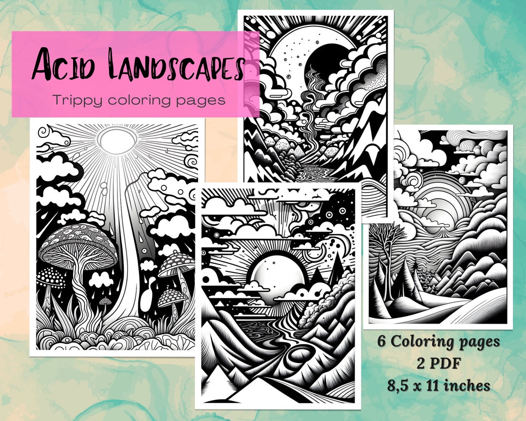 Acid Landscapes Coloring Pages Psychedelic Coloring Trippy - Etsy