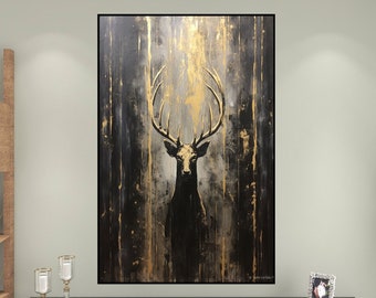 Deer, Dark Tones 100% Hand Painted, Textured Painting, Acrylic Abstract Oil Painting, Wall Decor Living Room, Office Wall Art