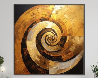 Swirl, Gold 100% Hand Painted, Textured Painting, Acrylic Abstract Oil Painting, Wall Decor Living Room, Office Wall Art