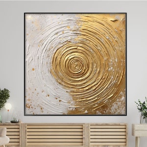 Boho Wall Art Gold Circle Painting On Canvas Silver Abstract Painting Original Gold Leaf Texture Art Painting Large Wall Art Living Room Art