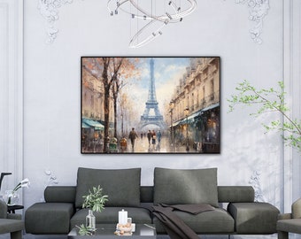 Stadtlandschaft, Paris, Eiffelturm 100 % handgemalt, Strukturgemälde, abstraktes Acryl-Ölgemälde, Wanddekoration Wohnzimmer, Bürowand