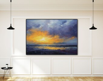 Ocean View, Sunset, Sky Scenery, Seascape 100% Hand Painted, Textured Painting, Acrylic Abstract Oil Painting, Wall Decor Living Room