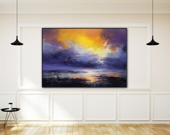 Meeresblick, Sonnenuntergang, Meerlandschaft, Himmelslandschaft 100% handgemalt, strukturiertes Bild, abstraktes Acrylölgemälde, Wanddekor-Wohnzimmer