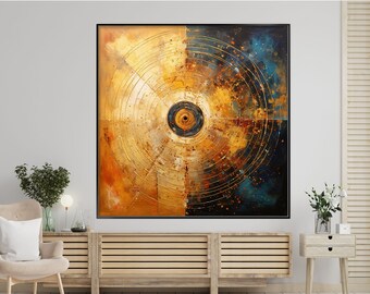 Orange, bleu, cercle, noir 100 % peint à la main, tableau texturé, peinture à l'huile abstraite acrylique, décoration murale de salon, oeuvre d'art murale de bureau