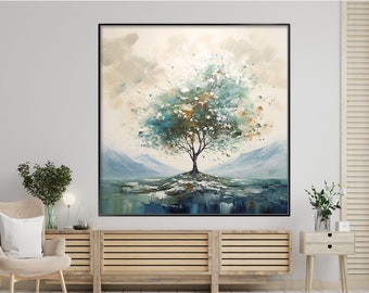 Lonely Tree, Old Tree, Spring 100% Hand Painted, Textured Painting, Acrylic Abstract Oil Painting, Wall Decor Living Room, Office Wall Art