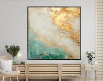 Gold, Beige, Green 100% Hand Painted, Textured Painting, Acrylic Abstract Oil Painting, Wall Decor Living Room, Office Wall Art