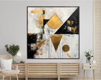 Art Deco, Gold, Grey, Beige, Black 100% Hand Painted, Textured Painting, Acrylic Abstract Oil Painting, Wall Decor Living Room, Office Wall