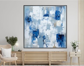 Coastal, Blue, White, Navy Blue 100% Hand Painted, Textured Painting, Acrylic Abstract Oil Painting, Wall Decor Living Room, Office Wall