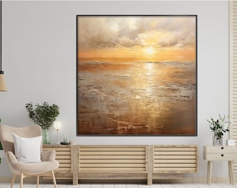 Meereslandschaft, Meerlandschaft, Sonnenuntergang 100% handgemalt, strukturierte Malerei, abstraktes Ölgemälde, Wanddekor Wohnzimmer, Bürowand