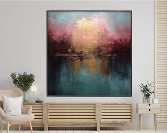 Blau, Rosa, Gold 100% handgemalt, strukturierte Malerei, abstraktes Ölgemälde, Wanddekor Wohnzimmer, Bürowandkunst