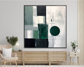 Art Deco, Green, Beige, Black 100% Hand Painted, Textured Painting, Acrylic Abstract Oil Painting, Wall Decor Living Room, Office Wall Art