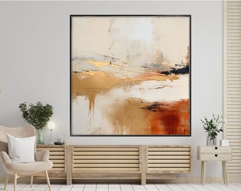 Beige, Gold, Black, Orange 100% Hand Painted, Textured Painting, Acrylic Abstract Oil Painting, Wall Decor Living Room, Office Wall Art