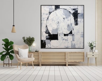 Art Deco, Grey, White, Black 100% Hand Painted, Textured Painting, Acrylic Abstract Oil Painting, Wall Decor Living Room, Office Wall Art