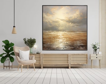 Ocean Scenery, Seascape, Sunset 100% Hand Painted, Textured Painting, Acrylic Abstract Oil Painting, Wall Decor Living Room, Office Wall