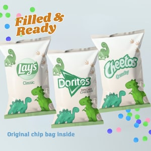 Dino Chip Bags Dinosaur Party Snacks Dinosaur Party Favor Bags Custom Decorations, Filled Personalized Dino Party Jurassic Birthday Snacks