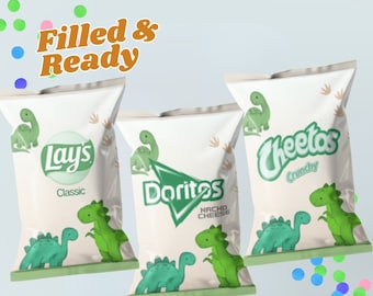 Dino Chip Bags Dinosaur Party Snacks Dinosaur Party Favor Bags Custom Decorations, Filled Personalized Dino Party Jurassic Birthday Snacks