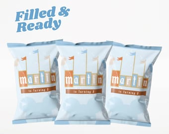 Vintage Disneyland Chip Bags - Blue Birthday Treats for Boys, Custom Party Favors, Disney Inspired Snack Bags for Kids Custom Name