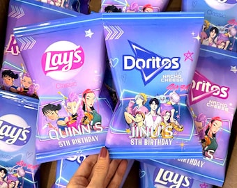 KPop Birthday Chip Bags – Demon Hunter Party Favors HUNTR/X and Saja Boys Custom Decor for Girls and Boys – Kpop Warriors Party Supplies