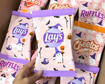 Halloween Chip Bags Classroom Gifts – No Candy Halloween Party Favors for Kids, Trick or Treat Goodie Bags, School Halloween Treats