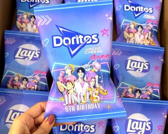KPop Saja Boys Birthday Chip Bags – Party Favors Custom KPop Demon Hunters Snack Bags for Boys – Kpop Warriors Party Supplies