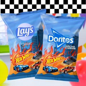 Wheels Party Chip Bags Hot Car race Birthday Party Treats, Hot racing boy Personalized Chip Bags Snacks, Hot party favors for kids Wheels