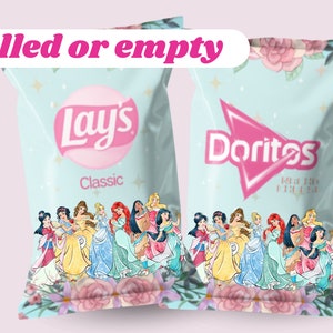 Disney Princess Birthday Party Chips, Disneyland Theme Birthday Disney Princess Custom Name Chips Treats, Custom Name Party Decoration Favor